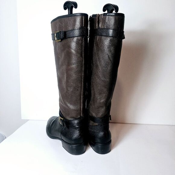 90s Lauren Ralph Lauren Mariella Pebbled Leather Two Tone Riding Boots Size 8 - Picture 4 of 9